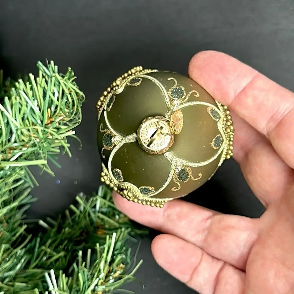 Department 56 Poland Glass Christmas Tree Ornament Olive Green Beaded
